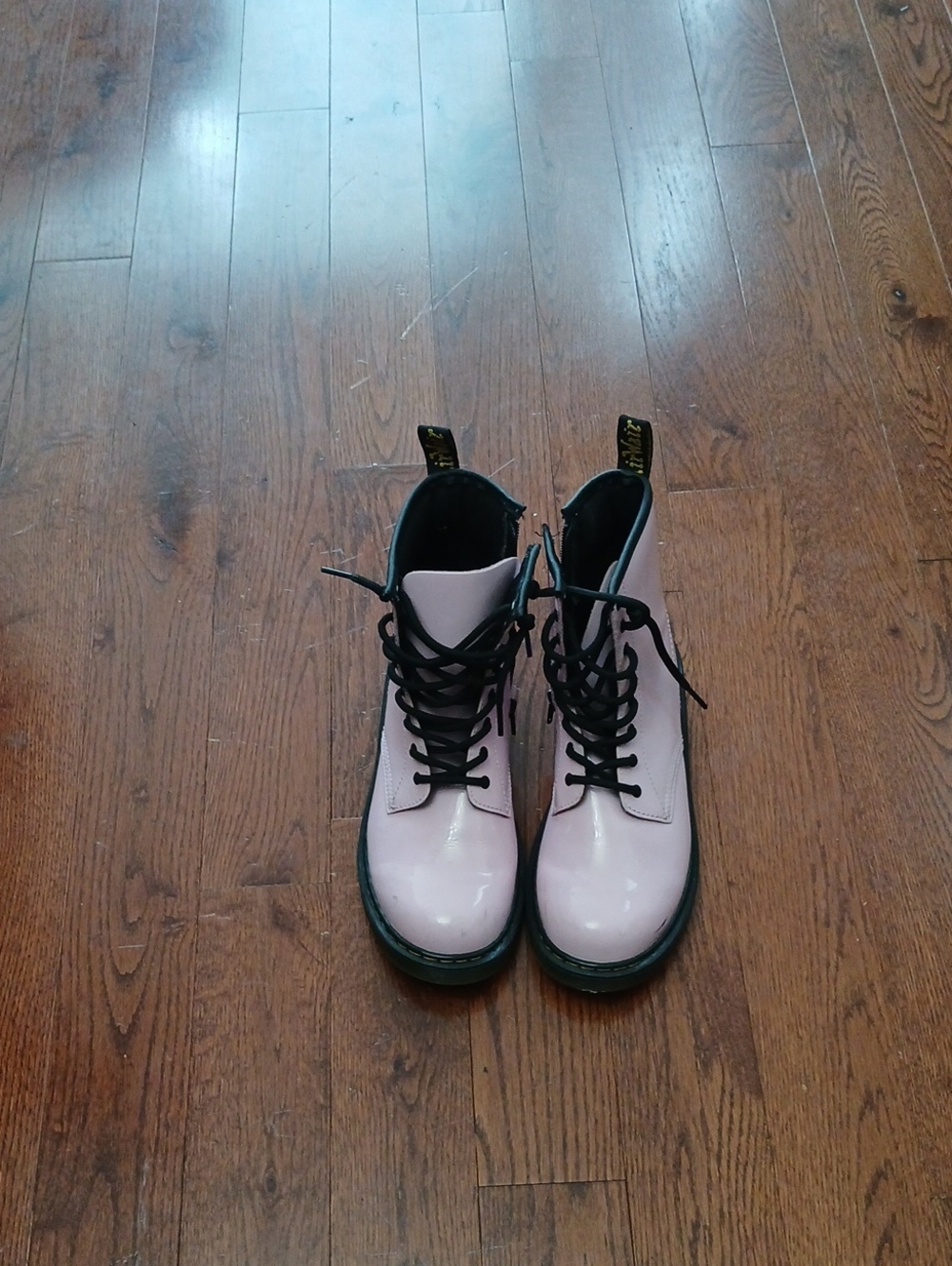 Dr. Martens Women's Light Pink Lace-Up Combat Boots with Black Trim